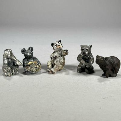 (5pc) SMALL SEATED BEARS | Including: C. Burleson 137/250 Bronze bear, Peltro Italy bear, pewter bear, painted bear, and teddy bear with...