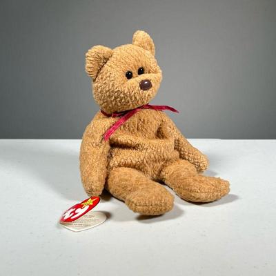 1996 "CURLY" Beanie Baby | Style 4052, "Curly" teddy bear TY Beanie Baby, with PVC pellets, 1993 tush tag, "DATE...