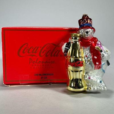 Coca-cola Polonaise Ornament | Cole Millennium Bear AP 1238 in original box, hand crafted in Poland by Komozja. - l. 7.25 x w. 5 x h. 4.5...