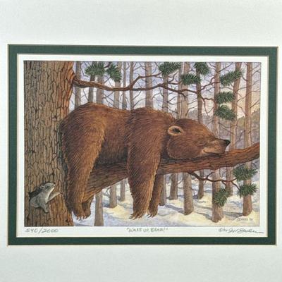 JEFFERY SEVERN BEAR PRINT | Wake Up! Bear. Print on paper. 7.5 x 10.5 in. sight. Titled, numbered "540/2000" and signed &...