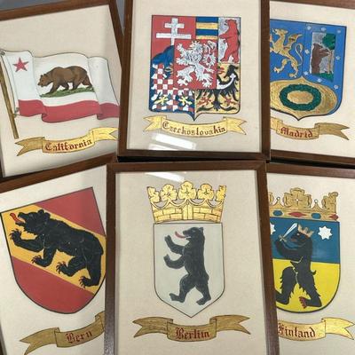 (6pc) Heraldic Paintings | Gouache and gilt on paper depicting different heraldry devices with bears, in matching frames. - w. 8.75 x h....