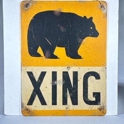 Bear Xing Sign | Hand-painted bear crossing sign by J.J. Hildreth, signed and with label dated 2007 on verso. - w. 17.75 x h. 24 in

