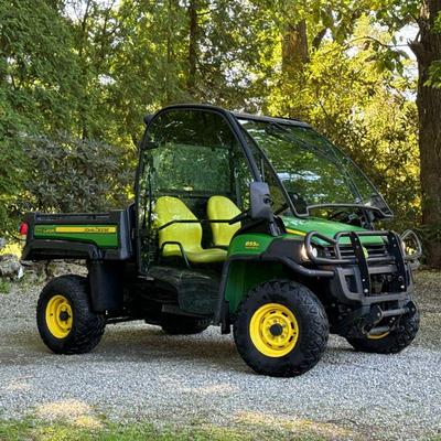 DIESEL JOHN DEERE GATOR 855D 4X4 SIDE-BY-SIDE WITH DUMP BED | 855D John Deere side-by-side with enclosed cab with glass doors, power...
