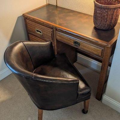 Lot #100 - Outrigger Desk Set with Leather Chair & Woven Basket