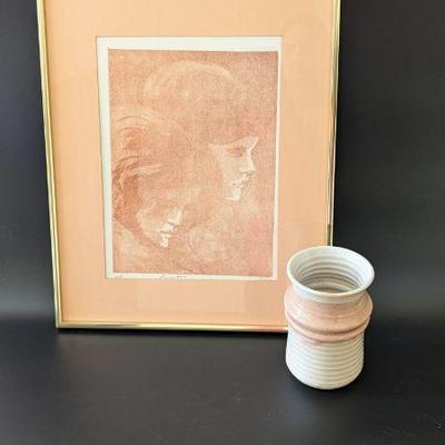 Lot #155 - Signed Artwork Titled "Remember" Plus Pottery Vase