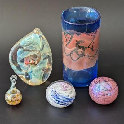 Lot #147 - Art Glass Variety Lot - Signed Pieces, Colorful Sculptures & Vases