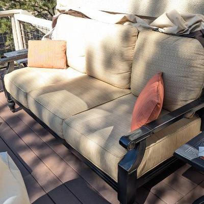 Lot #73 - Outdoor Patio Sofa with Cushions & Throw Pillows
