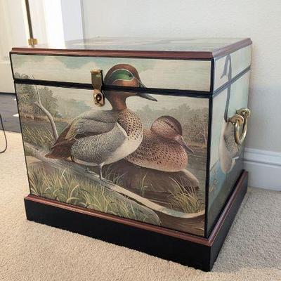 Lot #112 - Knob Creek Decorative Storage Chest - Hand-Painted Ducks & Wildlife Design