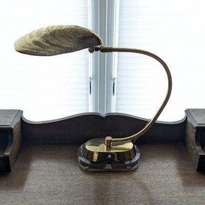 Lot #126 - Brass Mussel Shell Desk Lamp on Lucite Base