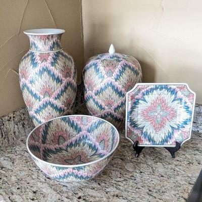 Lot #84 - Decorative Porcelain Collection - Elegant Vases, Bowl & Decorative Plate