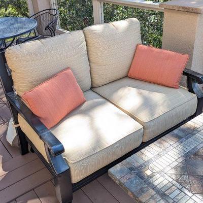 Lot #72 - Patio Loveseat with Cushions & Throw Pillows
