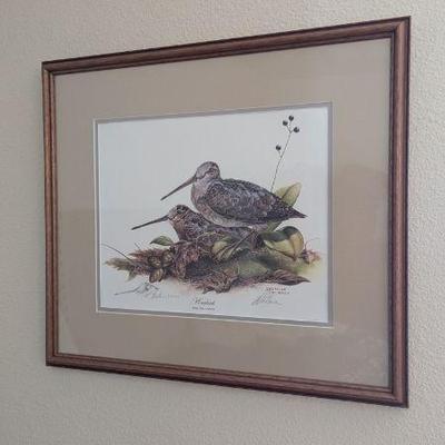 Lot #109 - Signed & Dated Dietmar Krumrey "Woodcock" Lithograph with Original Drawing