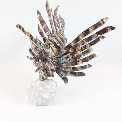 Lot #18 - Stunning Decorative Metal Lionfish Sculpture on Rock Base