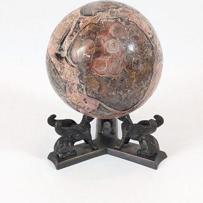 Lot #24 - Solid Jasper (?) Decorative Sphere on Metal Griffin Base