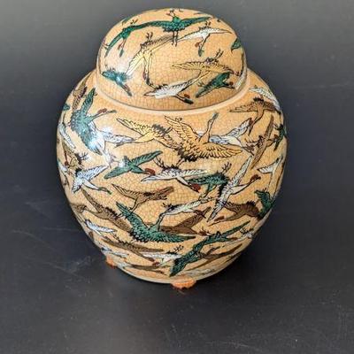 Lot #145 - Collectors Kutani Satsuma Vase - Decorative Cranes Design, Hand-Painted, Unique Antique Piece
