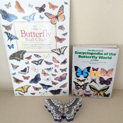 Lot #118 - 4-Piece Chinese Cloisonne Butterfly Boxes, Plus Two Books of Butterflies