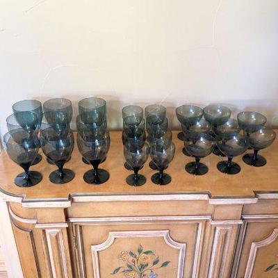 Lot #45 - Smoke Glass Stemware Lot - Assorted Goblets & Coupes
