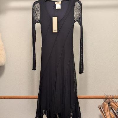 Lot #133 - NWT Fuzzi Black Mesh Long Sleeve Seamed Asymmetric Dress Size S