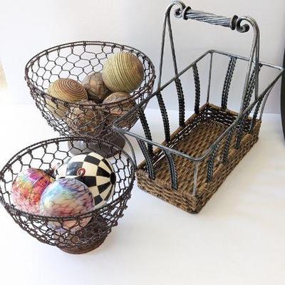Lot #167 - Vintage Decorative Wire Baskets with Decorative Orbs