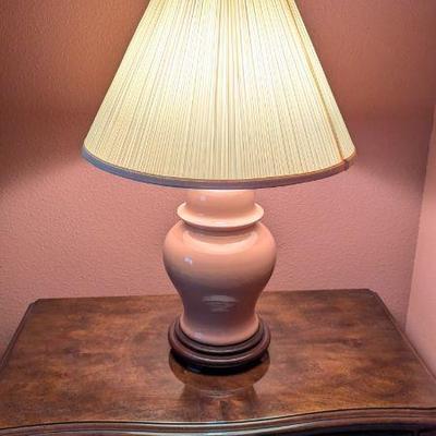 Lot #123 - Pair of Vintage Pink Table Lamps with Pleated Shades