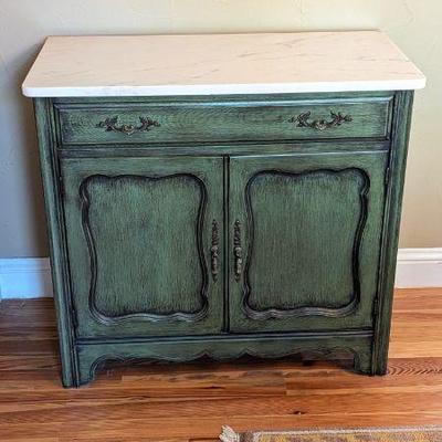 Lot #39 - Green Cabinet with Marble Top - Unique Furniture Makers