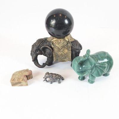 Lot #25 - Elephant Figurine Lot - Black Stone, Aventurine, Jasper? & Crinoidal Limestone
