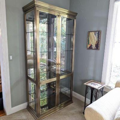 Lot #8 - Elegant Glass Display Case with Brass Frame - Curio Cabinet for Collectibles