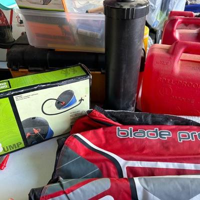 Camping blow up beds, sleeping bags, air pumps