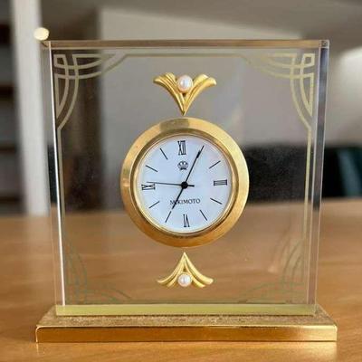 KFT022- Vintage Mikimoto Table Clock With Pearl & Good Tone Accents