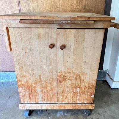 KFT145- Wooden Butcher Block Cabinet With Wheels