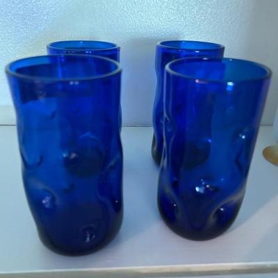 Blenko • Blue Glass • ‘Pinched’ • Tumblers • $19.50 ea • (4 available )