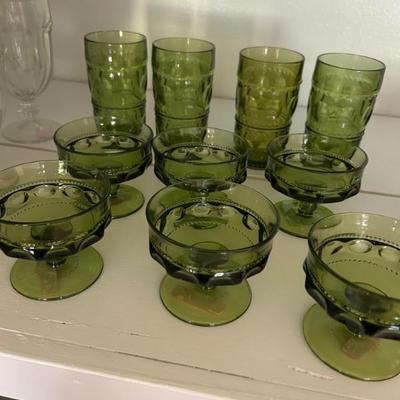 1970’s • Green • ‘Thumbprint’ • Glassware • $4.50 ea • (11 pcs available)