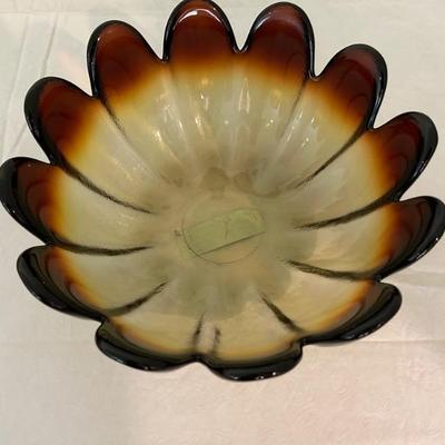 Blenko • Ombré Plum/Amber/Clear • Display • Petal • 10” Bowl • $57