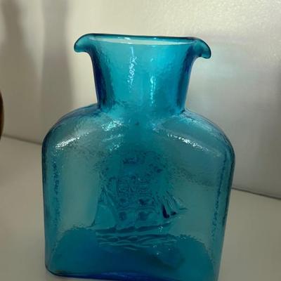 Blenko style • Blue Glass • Double Spout • Water Pitcher • $27