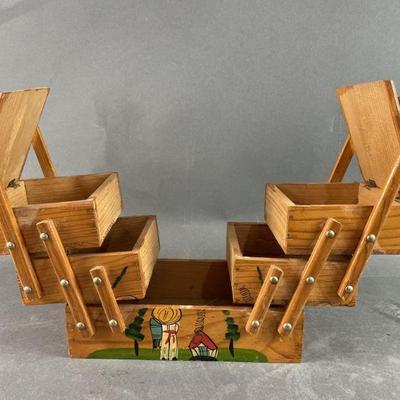 Lot 86 | Vintage Fold Out Mini Wooden Sewing Basket
