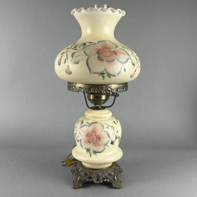 Lot 291 | Vintage Floral 2 Bulb Lamp with Hurricane
