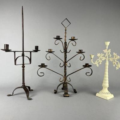 Lot 145 | Vtg & Atq Wrought Iron Candelabras
