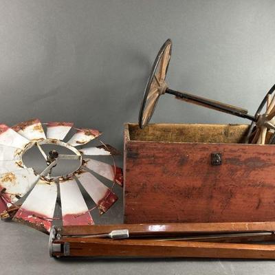 Lot 230 | Vintage Variety Windmill, Wheels, Tripod & More
