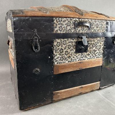 Lot 223 | Vintage Wood And Metal Trunk Has Fabric Lining
