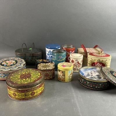 Lot 66 | Vintage Patterned Tins & Sewing Kit
