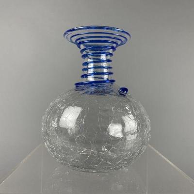 Lot 54 | Vtg Blenko Glass Swirl Crackle Vase
