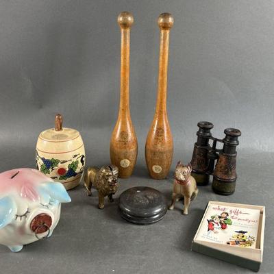 Lot 169 | Vintage Variety Piggy Banks, Binoculars & More
