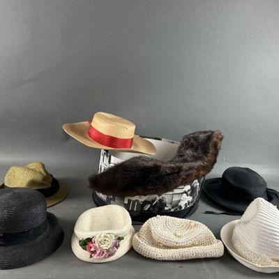 Lot 211 | Vintage Hat Box, Hats & Fur Stole
