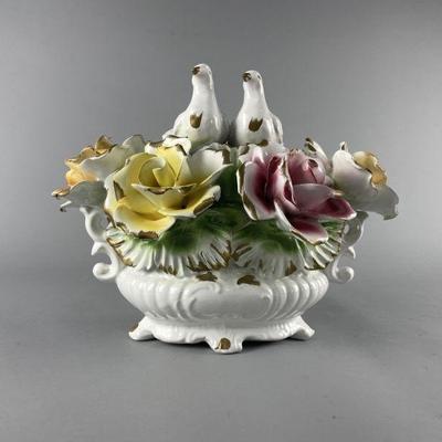 Lot 99 | Vtg Capodimonte Doves & Roses Centerpiece
