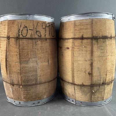 Lot 153 | Vintage Metal Banded Wooden Nail Barrels
