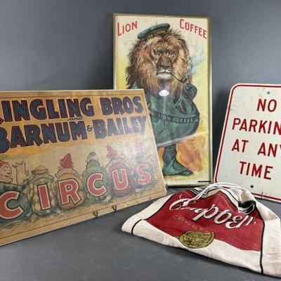 Lot 221 | Vintage Advertisement Signs, Campbell’s Bag & More
