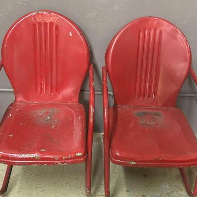Lot 245 | Vtg Red Retro Metal Chairs
