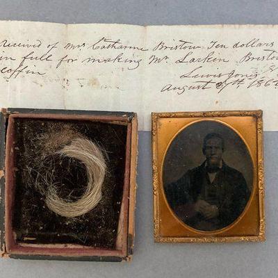 Identified Ambrotype with Hair Locket and Casket Receipt