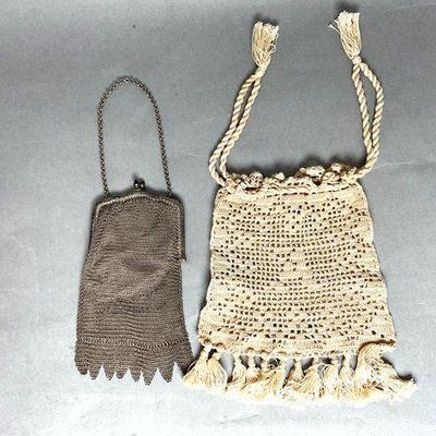 Antique Silver Mesh Purse and Crocheted Wristlet