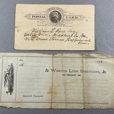 Weems Steamers Steamboat Steamship Receipt